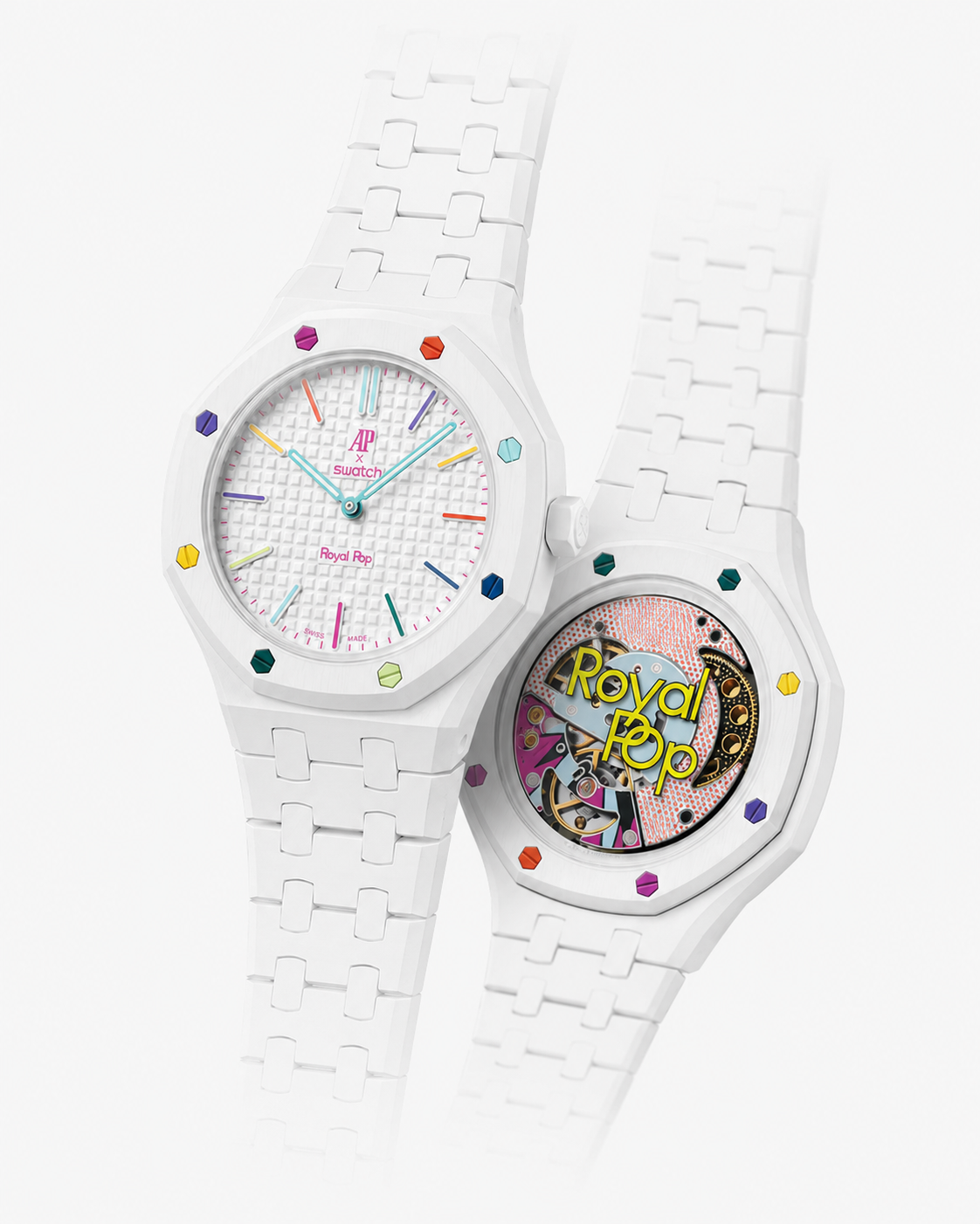 STRAPLY wrist adapter with AP × Swatch Royal Pop on wrist